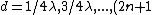 d = 1/4 \lambda, 3/4 \lambda, ..., (2n+1)/4 \lambda
